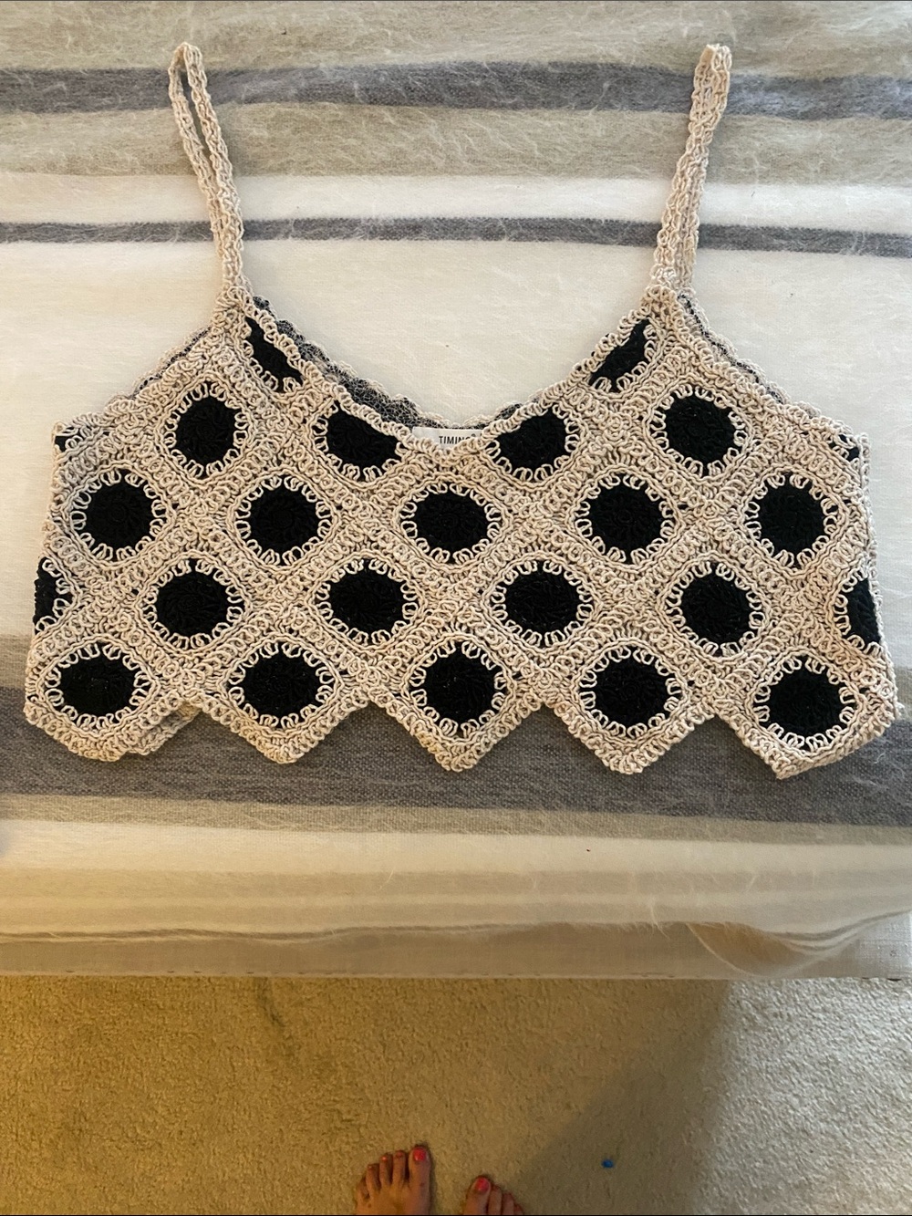 Timing Beige Crochet Crop Top with Black Liner